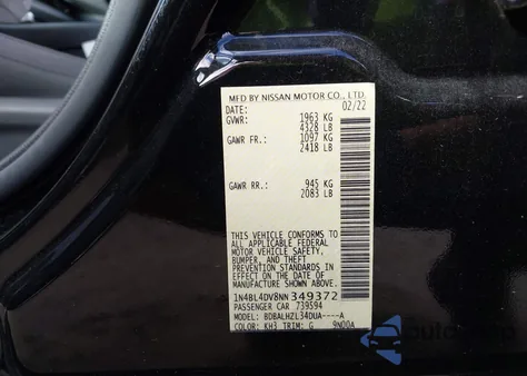 2022 Nissan Altima Sv Fwd из США, поврежденный, VIN 1N4BL4DV8NN349372